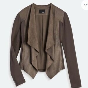 Edyson Taupe Brown Faux Suede Drape Front Mixed Media Jacket Coat Small